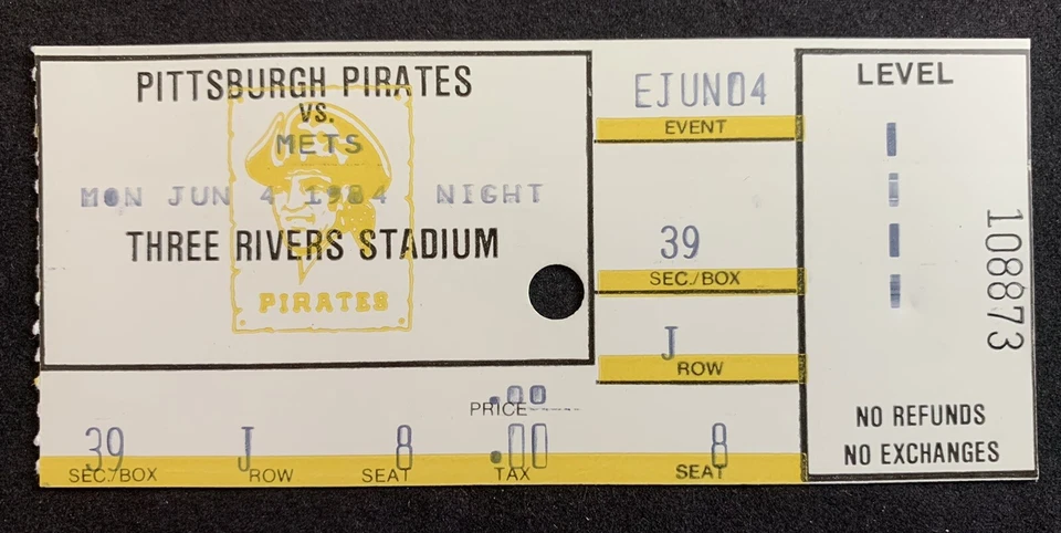 Vintage 1984 Pittsburgh Pirates vs. NY Mets Three Rivers Stadium Game Ticket - Image 1 of 2