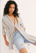 Free People CP Shades Linen Stripe Button-down Shirt Oversized Size XS NEW