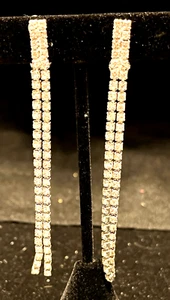 Dangling Clear Rhinestone Clip On Earrings- wedding, prom, formal - Picture 1 of 3
