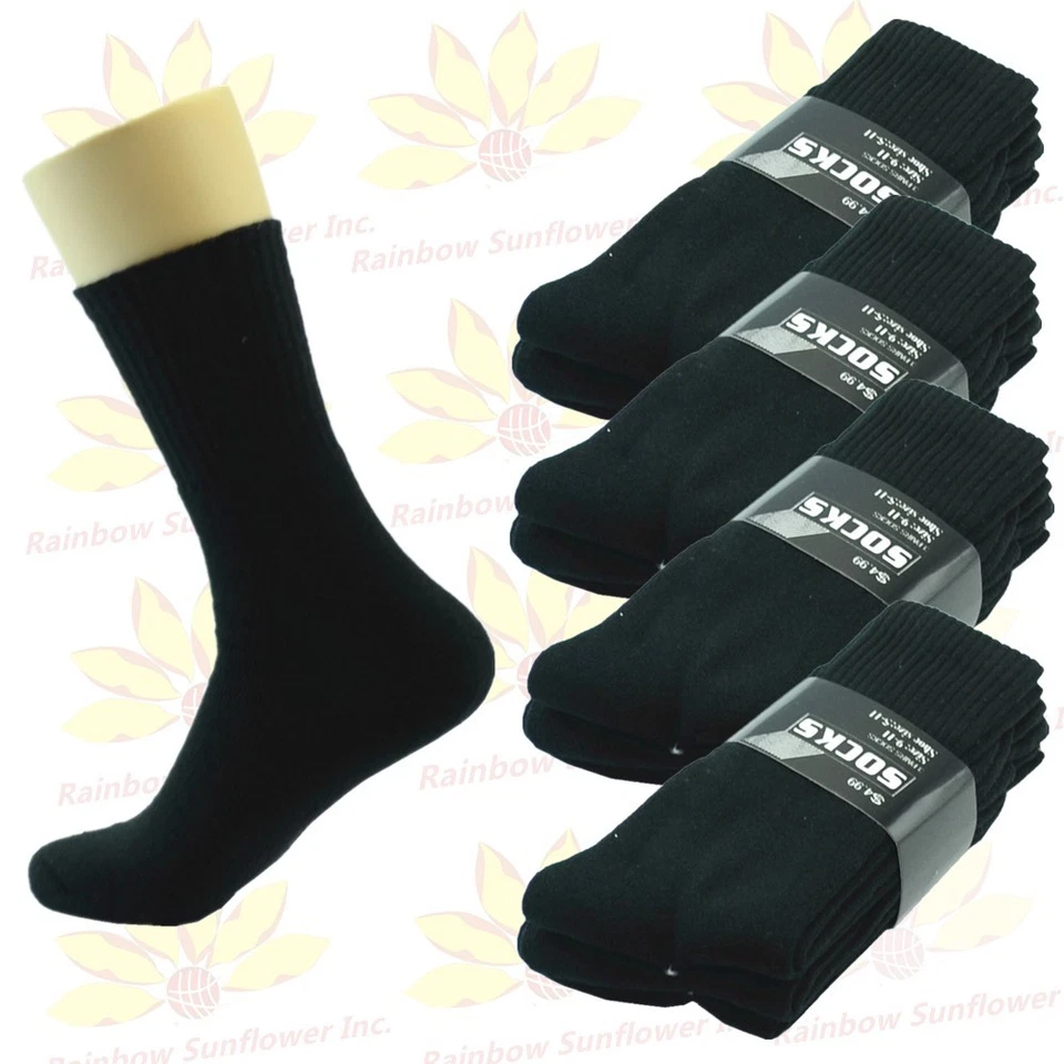 Men Black Cushioned Crew Sport Socks Cotton Size 9-11 10-13 Mid Calf High Cut - Image 1 of 1