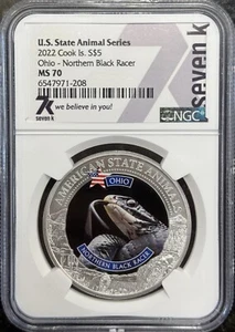 2022 Cook Islands US State Animal Srs Silver OHIO NORTHERN BLACK RACER NGC MS70 - Picture 1 of 2