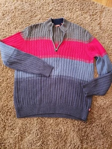 IZOD Men's XL 1/4 Zip Sweater Cable Knit Gray Red Blue 100% Cotton - Picture 1 of 6