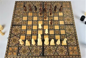 20" Chess Board and Backgammon Folding Set. Mosaic inlay pearls.Christmas Gifts - Picture 1 of 27