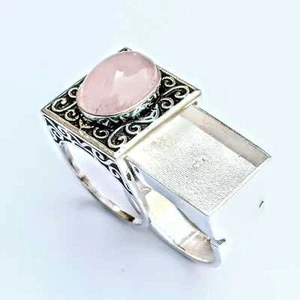 Poison Ring, Rose Quartz Poison Ring, 925 Sterling Silver Handmade Box Ring. - Picture 1 of 4