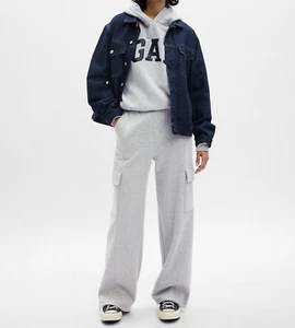 NWT GAP Cargo Sweatpants Joggers Drawstring Fleece Lined Wide Leg Heather Gray M - Picture 1 of 16
