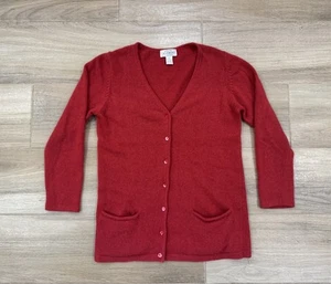 Sutton Studio Women's Cashmere Cardigan Sweater SMALL Orange-Red Button Knit Y2K - Picture 1 of 11