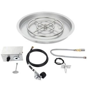 25" Round Stainless Steel Gas Burner Pan with Spark Ignition Kit Rated 147000 - Imagen 1 de 7