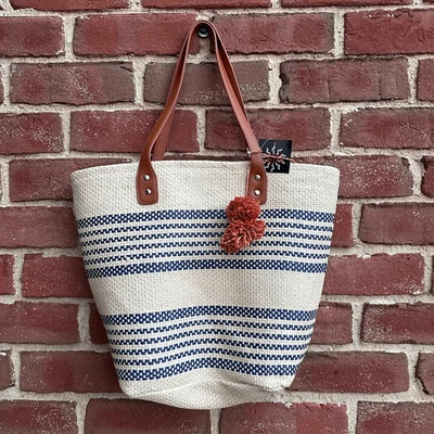 OLIVIA MILLER blue Multi Striped boho Straw Tote Bag NWT - Image 1 of 2