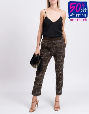 PVP €140 PINKO TAG Pantalón con Lentejuelas Talla IT 40 Parcialmente Recubierto de Terciopelo Recortado Foto 1 de 4