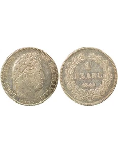 France Louis Philippe I - Franc Argent, Tête Laurée - 1845 W Lille - Picture 1 of 3