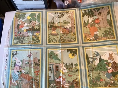 Vintage Mr.Rabbit by Cyrus Clark Screen Print  Fabric Panels 6-11.5 x 13.5 - Image 1 of 4