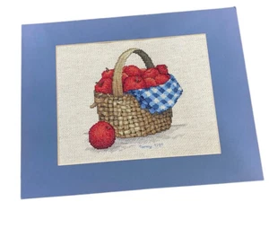 Cesta de manzana acabada punto de cruz azul blanco azul alfombra decoración de campo sin marco - Imagen 1 de 5