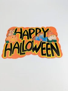 Vtg 80s Happy Halloween Die Cut Felt Cardboard Decoration Wall Decor Peck 1984  - Picture 1 of 4