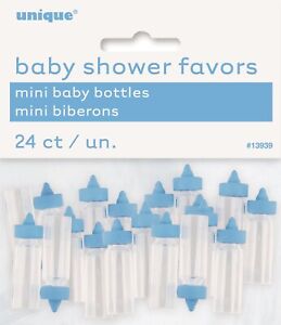 24 x Mini Plastic Baby Bottles Baby Shower Newborn Party Decoration Favours Blue