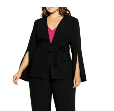 Chaqueta City Chic Negra Crepé Magnética Manga Dividida Cinturón Talla Grande XXL / 24 Nueva Foto 1 de 4