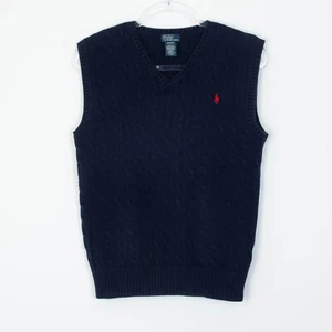 Polo By Ralph Lauren Boys Cable Knit Sweater Vest Size XL Navy Blue Preppy - Picture 1 of 5