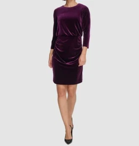 DKNY Women Purple Velvet Blouson 3/4 Sleeve Sheath Dress Size 12 - Picture 1 of 2