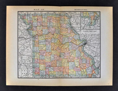 1884 McNally Map Missouri St. Louis Columbia Kansas City Jefferson Springfield - Image 1 of 3