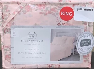 THE FARMHOUSE Rachel Ashwell Shabby Chic Blush Pink Floral Roses King Sheet Set