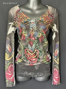 New VOCAL Womens CRYSTAL SUBLIMATION OLD SCHOOL TATTOO SHIRT SWEATER S M L XL - Picture 1 of 4