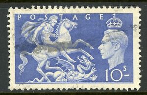 United Kingdom 195KGVI 10 Shilling Ultramarine Dragon Stamp Scott # 288 VFU C632