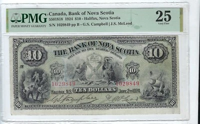 1924 Canada The Bank Of Nova Scotia $10 Note PMG VF25 - Image 1 of 2