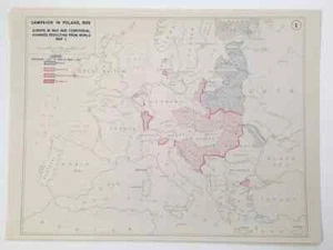 WORLD WAR 2: POLAND CAMPAIGN 1939: EUROPE IN 1933 - 1959 Original Vintage Map 1 - Picture 1 of 1