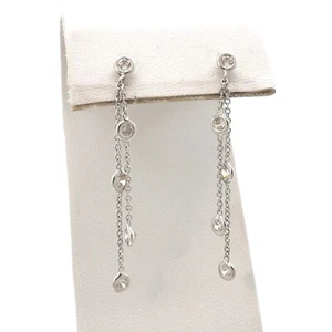 Solid 18k White Gold Floating Stones By The Yard Chain Dangle Earrings Italy 750 - Picture 1 of 6