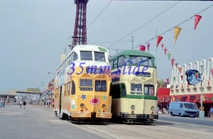 BLACKPOOL BALLOON TRAM 707 703 CENTRAL PROMENADE 1990 ORIGINAL SLIDE+COPYRIGHT - Picture 1 of 1