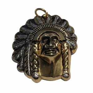 Indianer Indianer Häuptling Kopfschmuck goldfarben Metall Halskette Anhänger Schmuck - Bild 1 von 5