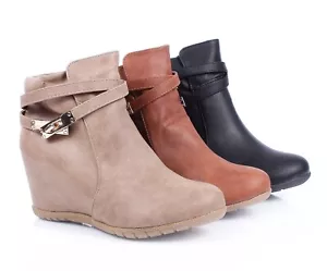 New 2 Tone Sexy Faux Leather Wedge Heel Womens Hidden Heels Ankle Boots Shoes - Picture 1 of 16