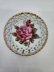 VINTAGE Royal Sealy China Japan Pink Rose Saucer With Gold Serrated Edge - Picture 1 of 9