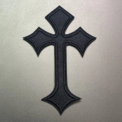 Black Cross New Embroidered Iron On Patch 4x2.75 Inch - Image 1 of 4