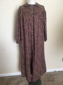 VTG 70s Handmade Maxi Prairie Dress + Bonnet Cottagecore Brown Floral - Picture 1 of 9