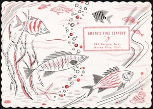 Vintage placemat AMOTOS FINE SEAFOOD fish pictured Jersey City New Jersey nrmt+ - Picture 1 of 3