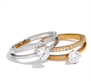 18k Gold Plated Cubic Zirconia Gemstones Statement Ring Gift Jewelry for Women - Picture 1 of 20