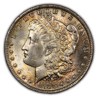 1885-O $1 Morgan Silver Dollar - Rainbow Splash Toning - BU - VIDEO - D4409 - Image 1 of 4