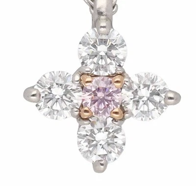 Ожерелье с подвеской в виде креста с розовыми бриллиантами Royal Asscher 0,02 карата платина K18 розовое золото - Изображение 1 из 4