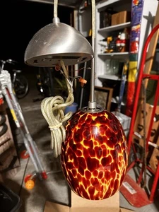 Pendant Lamp W/Hand-Blown Fire Glass Shade - Picture 1 of 4