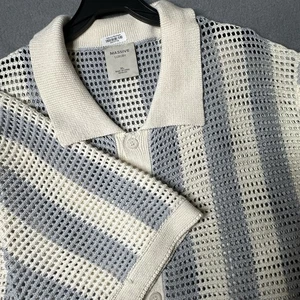MASSIVE LUXURY MENS CROCHET KNIT BUTTON 100% COTTON SHIRT BLUE/CREAM XL - NWT - Picture 1 of 9