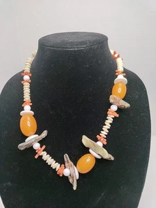 Miriam Haskell 1970's Lucite Shell And Coral Designed 18" Necklace - Picture 1 of 6