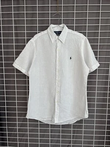 Ralph Lauren Vintage Linen Button Down Short Sleeve Shirt Mens Size M White - Picture 1 of 12