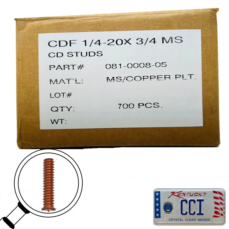 CDF 1/4-20 x 1" MS Welding Studs, Box Of 1,000 MS Copper Plated Mat: Mild Steel - Image 1 of 3
