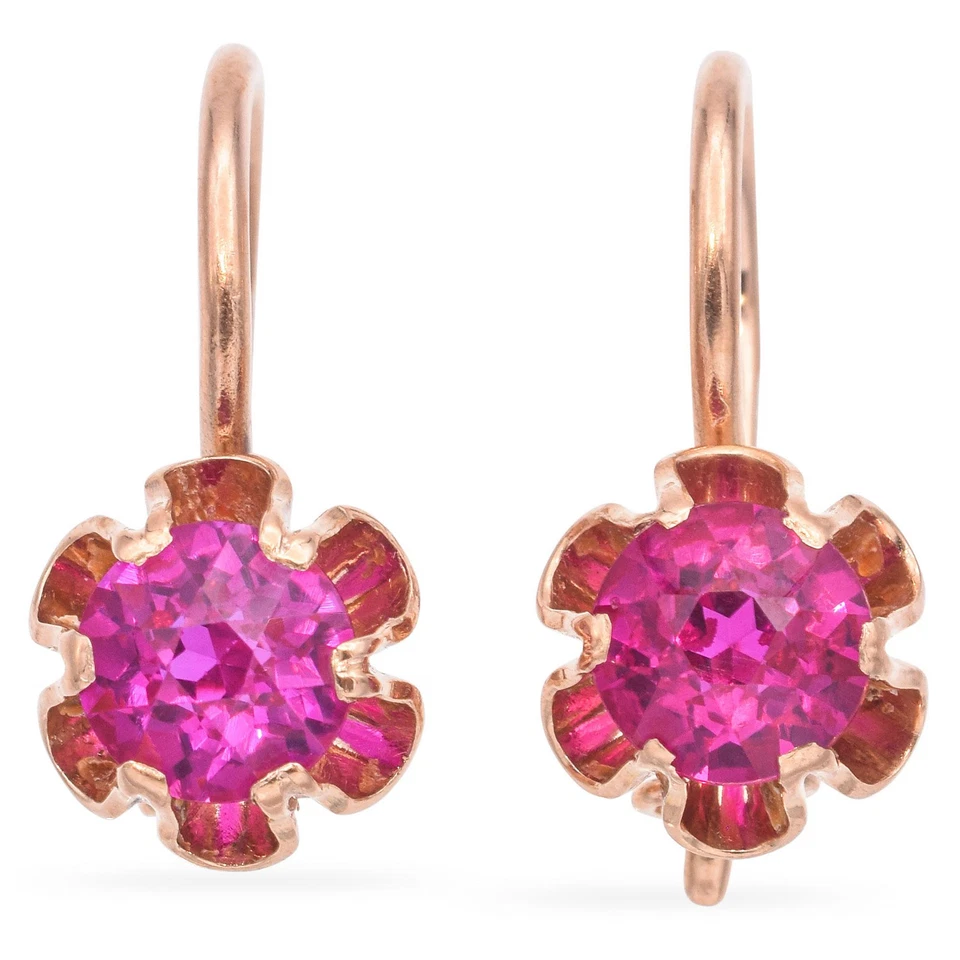 Vintage 14k Rose Gold Lab Grown Ruby Earrings - Image 1 of 4