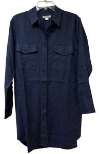 Outerknown Navy Blue Lace Trim Shirt Dress Linen Organic Cotton Size S NEW - Picture 1 of 8