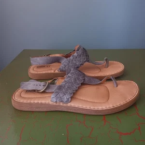 BORN Sumter Braided Leather Thong Sandal Gray Buckle Closure Comfort Shoe Size 8 - Picture 1 of 6