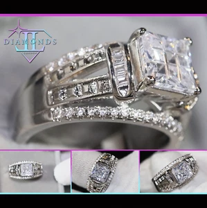 Simulated Diamond Ring | Mens Baguette Diamond Ring | Mens Iced Out Ring - Picture 1 of 10