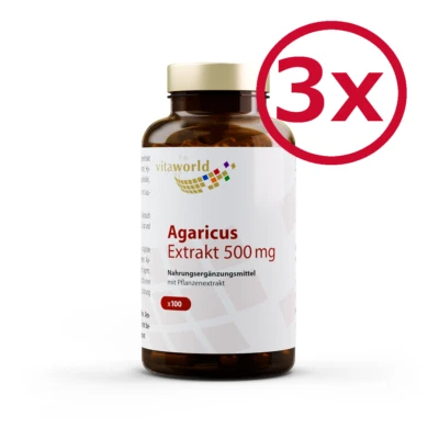 Pack de 3 Agaricus blazei murrill (ABM) extrait 500mg 300 Capsules Vita World