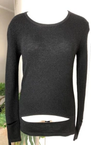 IRO SHELLY Women’s Large Black Sweater with Cut Outs, Wool Yak Blend Ribbed B - Picture 1 of 8