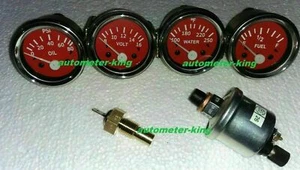 Con Trasmettitore Olio+Temp 52mm Pressione Olio Elettrico + Temp + Volt + Manometro Carburante - Rosso - Foto 1 di 2